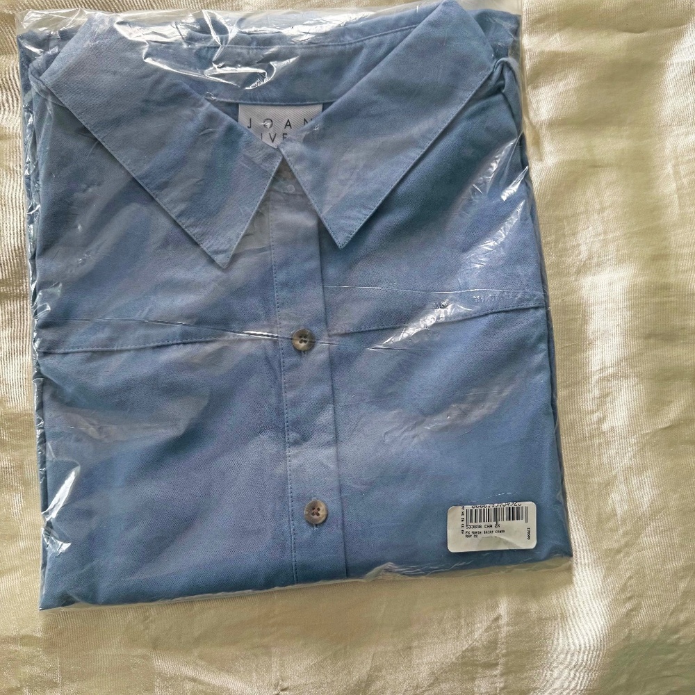BOYFRIEND SHIRT, FAUX SUEDE, CHAMBRAY BLUE, SIZE 2X, BUTTON FRONT, LONG SLEEVES,